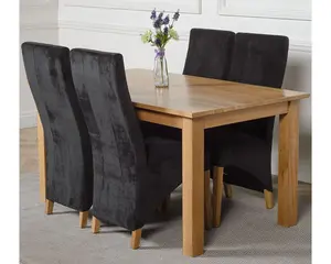 Oslo 150 x 90 cm Medium Oak Dining Table and 4 Chairs Dining Set with Lola Black Fabric Chairs