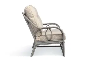 Desser Madrid Grey Natural Rattan Conservatory Armchair Real Cane Indoor Wicker Chair w/ UK Sewn Cushion in Farrow Fabric