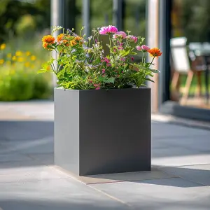 40cm Zinc Galvanised Matte Grey Square Planter