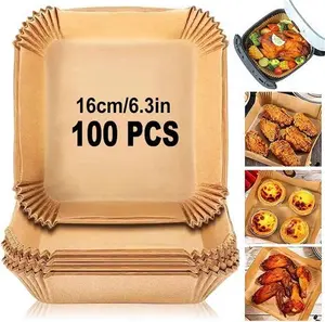 Air Fryer Liners, 100PCS Air Fryer Disposable Paper Liners, 6.3in Square Non-Stick Baking Parchment Paper, Multipurpose Greaseproof Water-Proof