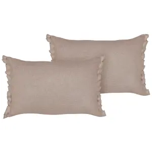 Set of 2 Cushions SASSAFRAS Linen 30 x 45 cm Solid Light Brown