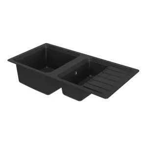 GoodHome Romesco Black Granite 1.5 Bowl Sink & drainer 515mm x 1050mm