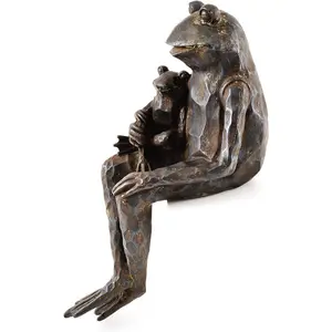 Sitting Frog Ornament - Weatherproof Metal Finish Garden Sculpture for Pond, Patio, Plant Pots, Ledges - 40 x 14 x 18cm