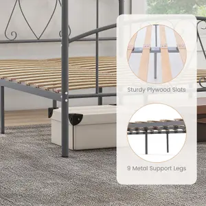 Costway Double Size Metal Canopy Bed Frame 4-Poster Modern Platform Wooden Slat Support