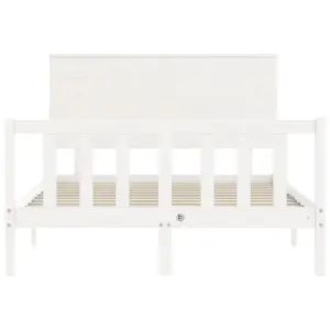 Berkfield Bed Frame with Headboard White Double Solid Wood