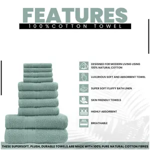 Oziel Terrycloth Bath Towels - Set of 10 Duck Egg