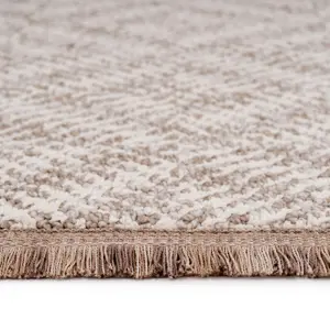 Neutral Beige Brown Diamond Scandi Fringed Area Rug 120cm x 170cm