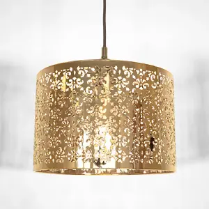 Marrakech Designed Shiny Gold Metal Pendant Light Shade with Floral Decoration