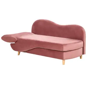 Left Hand Velvet Chaise Lounge with Storage Pink MERI II