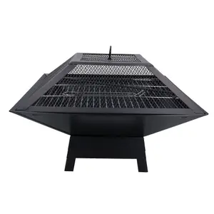 Two Outdoor Metal Garden Fire Pit Baskets With BBQ Barbecue Grill + Safety Mesh