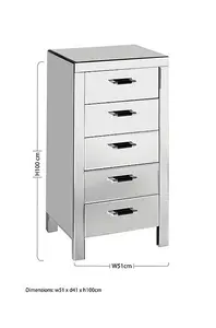 Interiors by Premier 5 Drawers Mirrored Chest, Modern chest of drawers, Spacious Storage Chest For Living Room, Drawer Chest