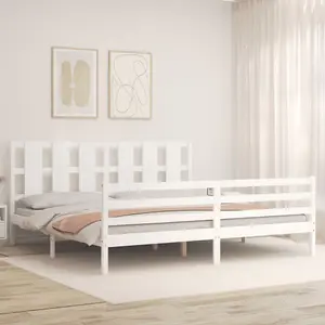 Berkfield Bed Frame with Headboard White Super King Size Solid Wood