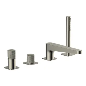 RAK Amalfi 4-Hole Bath Shower Mixer Tap and Shower Handset - Brushed Nickel