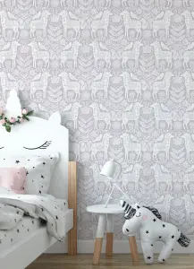 NuWallpaper NUS4857 Unicorn Stamp Peel & Stick Wallpaper, Purple