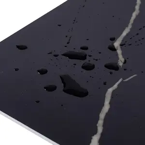 Sleek Black Marble Waterproof Adhesive Tile Stickers, Set of 10 (60cm x 30cm) for Living room,Bathroom & Kitchen Decor