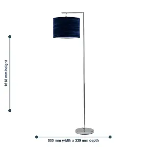 First Choice Lighting Chrome Angled Floor Lamp with Navy Blue Crushed Velvet Shade