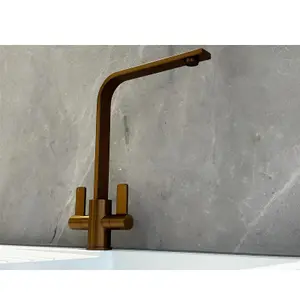 Liquida EB401CP Monobloc Flat Style Modern Dual Lever Copper Kitchen Mixer Tap