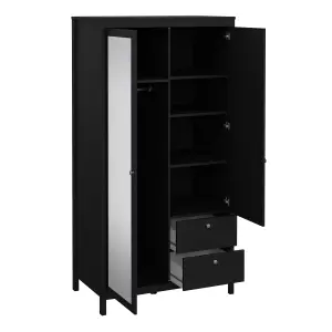 Madrid Wardrobe with 1 door + 1 mirror door + 2 drawers Matt Black