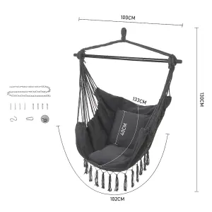 Dark Grey Garden Hanging Canvas Hammock Swing Chair with Cozy Seat & Back Cushion Out/Indoor