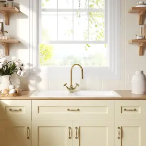 101cm Inset Counter Top Single Bowl Fireclay Ceramic Kitchen Sink - White