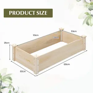 COSTWAY 120 x 60 x 25 cm Wooden Raised Garden Bed Outdoor Rectangular Planter Box