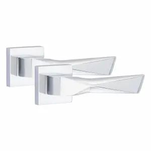 5 Pair Modern Aura Design Polished Chrome Premium Door Handles Square Rose - Golden Grace