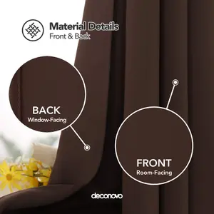 Deconovo Blackout Curtains Super Soft Bedroom Curtains Thermal Insulated Energy Saving Curtains 132x214cm Dark Brown 2 Panels