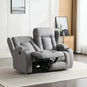 Caesar 2 Seater Grey Technology Fabric Modern Manual Recliner Sofa