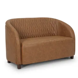 2 Seater Loveseat Small Sofa in Faux Leather Brown