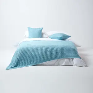 Homescapes Cotton Cable Knit Pastel Blue Throw, 150 x 200 cm