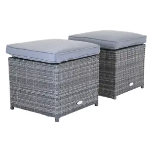 Charles Bentley Garden Outdoor Pair of Rattan Footstools Grey