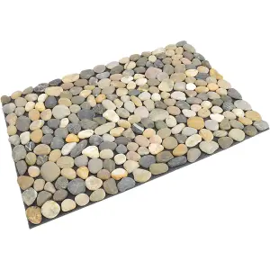 River Rock Stepping Stones Door Mat - Indoor or Outdoor Pebble Stone Design Doormat with Weather Resistant Backing - 40 x 59cm