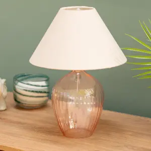 ValueLights Olivet Pair of Blush Pink Glass Table Lamps with Fabric Tapered Lampshade Bedside Light - Bulbs Included