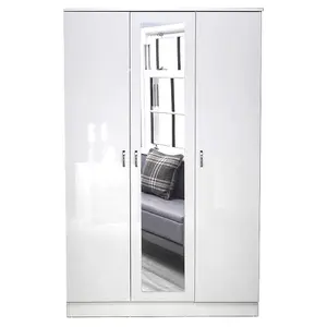 3 Door Triple Mirrored Wardrobe Black Gloss Scratch Resistant Bedroom Furniture