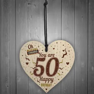 Red Ocean 50th Birthday Gifts For Women 50th Birthday Gifts For Men Wooden Heart Keepsake Plaque Funny Birthday Card