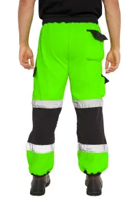 SSS Hi Viz Trouser High Visibility Mens Work Trouser Safety Fleece Worker Pants Reflective Fluorescent Joggers-Green-XXL