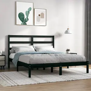 Berkfield Bed Frame Black Solid Wood Pine 140x200 cm