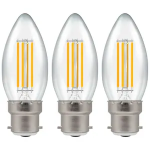 Crompton Lamps LED Candle 6.5W B22 Filament Warm White Clear (60W Eqv) (3 Pack)