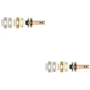 2 PACK - 103.5mm Heavy Sprung Tubular Door Latch Square Strike Plate & Forend Brass