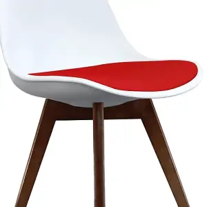 Soho White & Red Plastic Dining Chair with Squared Dark Wood Legs