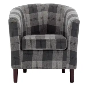 Grey Tartan Fabric Accent Bucket Tub Chair Occasional Armchair