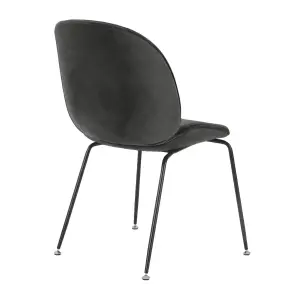 Luxurious Dark Grey Velvet Dining Chair with Black Metal Legs