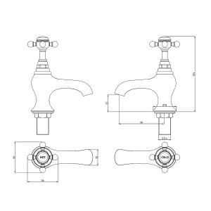 Georgina Traditional Chrome Deck Mounted Pair of Bath Pillar Taps