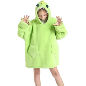 Green Dinosaur Oversized Kids Blanket Hoodie