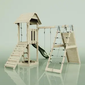 PolarPlay Tower Kids Wooden Climbing Frame with Swing and Slide - Climb & Swing Tyra Sage