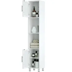 Costway Bathroom Tall Cabinet Slim Freestanding Storage Organizer Cupboard 2 Glass Doors