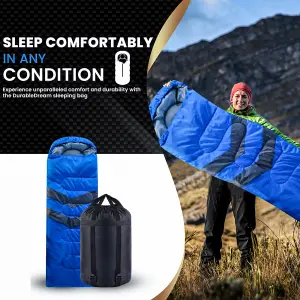 4 Season Envelope Shape Sleeping Bag for Single Adult with Double Sided Zip, Blue