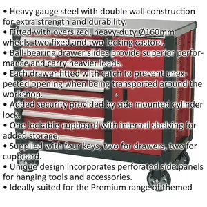 Heavy-Duty 8 Drawer Mobile Workstation with Ball Bearing Slides and Lockable Cupboard