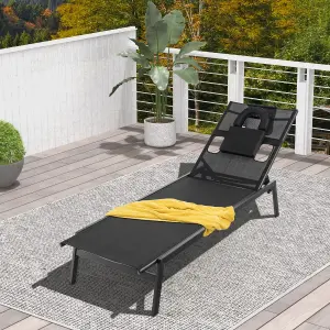 Costway Patio Tanning Lounge Chair Outdoor 5-Position Reclining Chair w/ Face Hole