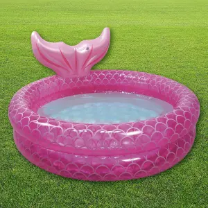 Pink Kids Inflatable Mermaid Paddling Pool for Children Toddlers, 140cm Diameter Ages 2+